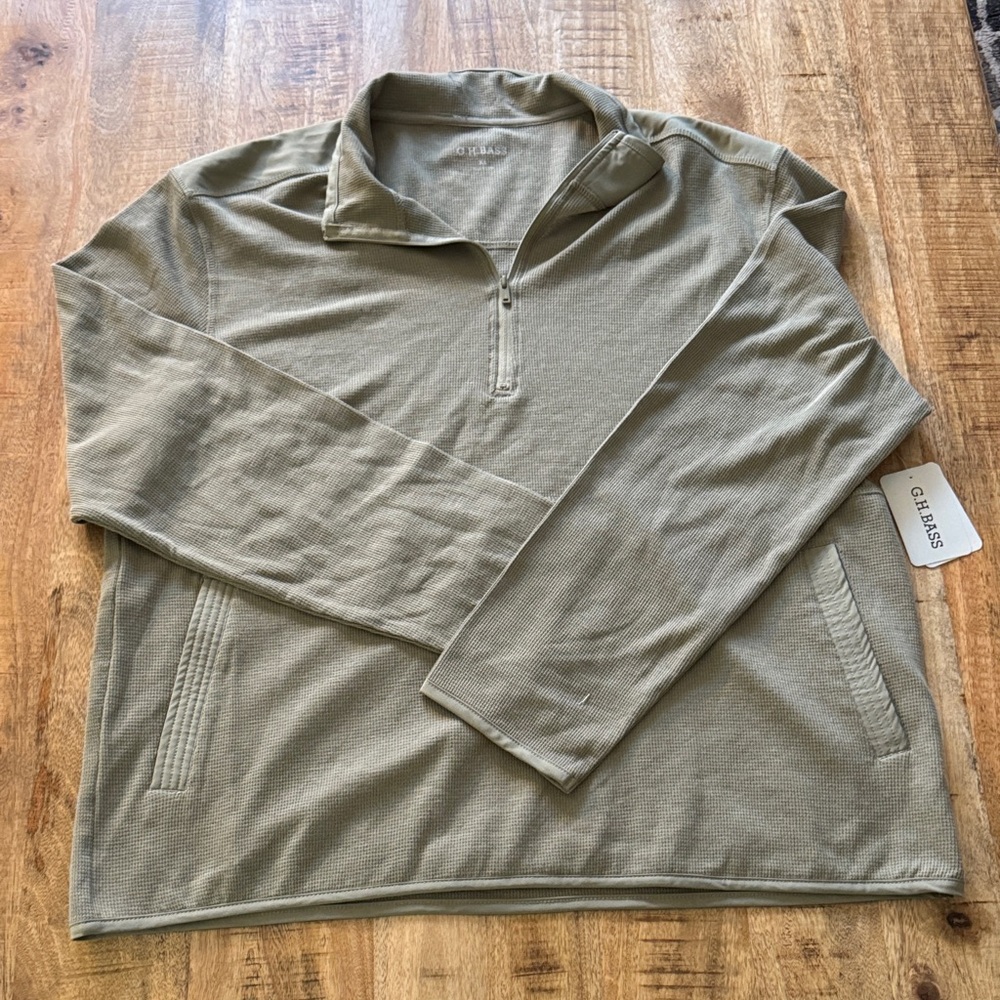 G.H. Bass & Co. Men's Olive Green Quarter-Zip WAFFLE Long Sleeve Pullover top